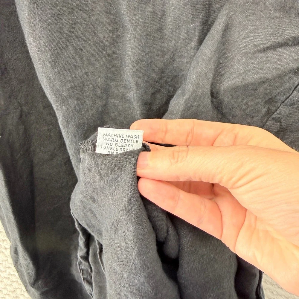 Bryn Walker Linen Shift Dress Women L Black‎ Sleeveless High-Low Hem Pockets